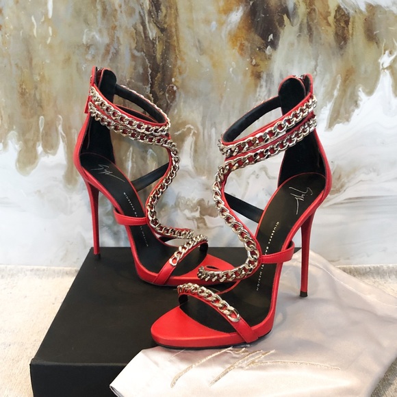 Giuseppe Zanotti Red Leather Snake Chain Sandal - Picture 4 of 8